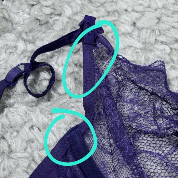 READ Mimi Holliday Unlined Underwire Lace Bra Purple Size 34D Silk Blend - Picture 4 of 9